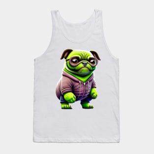 Green Pug in Muscular Costume - Adorable, Angry and Grumpy Dog Outfit Tank Top